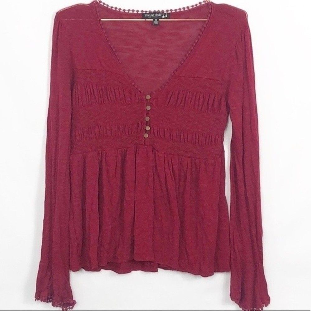 Living Doll Maroob Baby Doll Top Flutter Sleeve